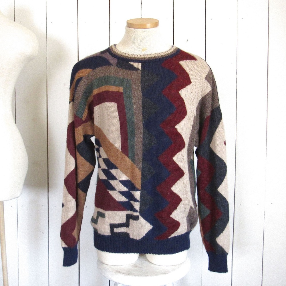 Alpaca Sweater 80s Vintage Style Grandpa Sweater L